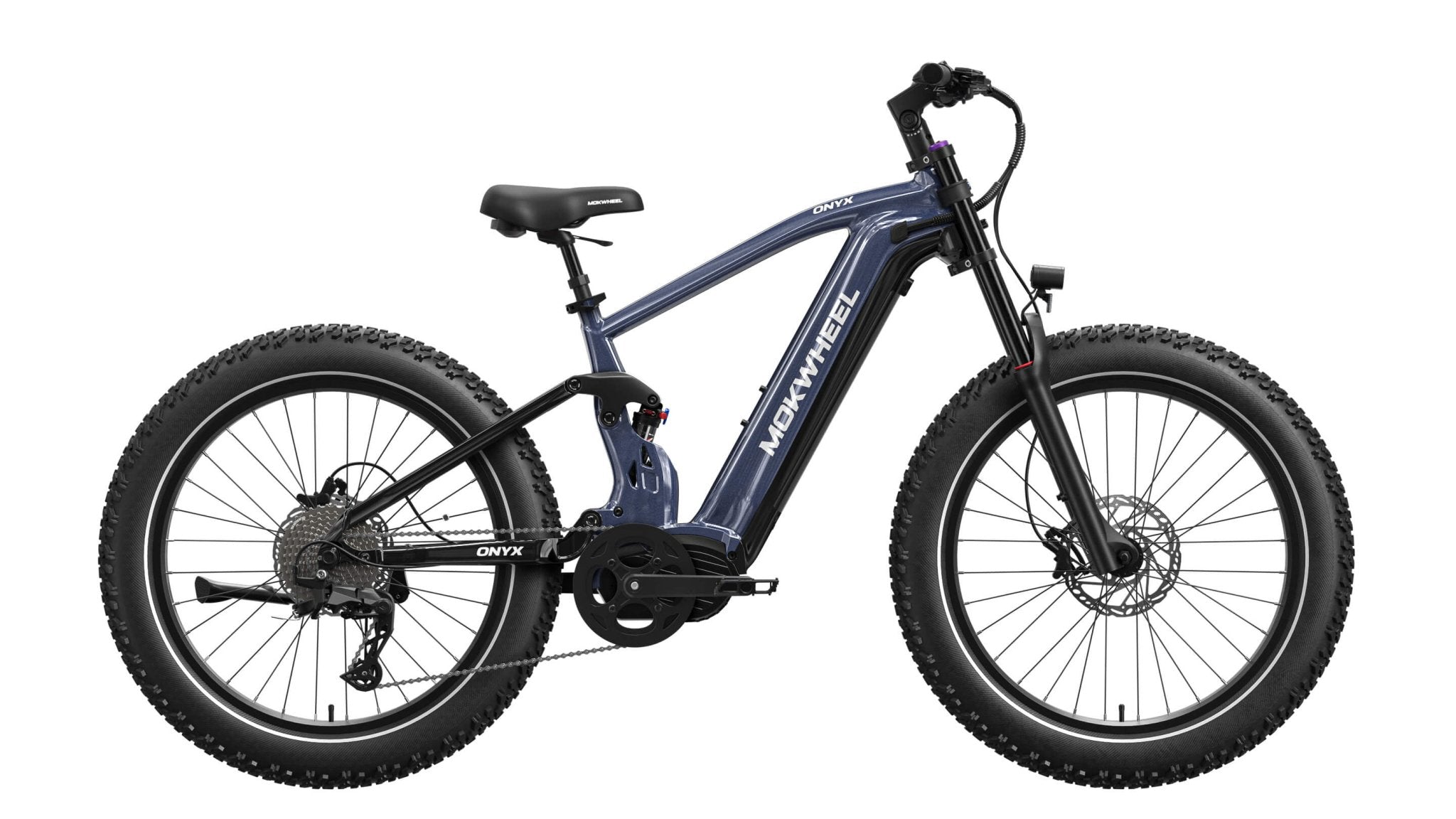 electric full suspension bicycle Revolution MX 72V Downhill Bike Lightest & Most Powerful suspension fat tire electric bike to handle it Mokwheel Onyx ST with Solar