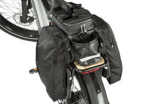 rear view of rear trunk bag with pannier side bags visible